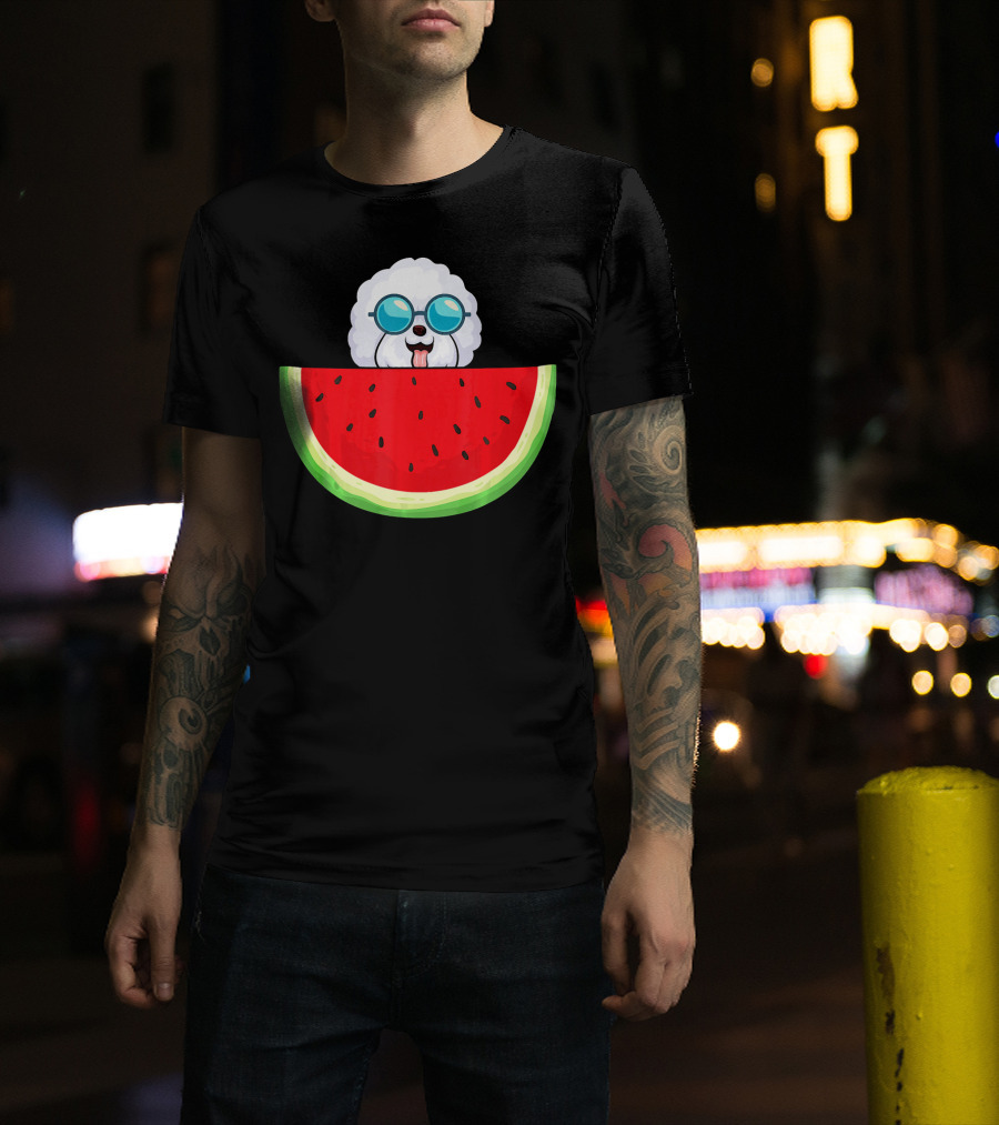 Bichon Frise With Sunglasses And Watermelon Slice T-Shirt