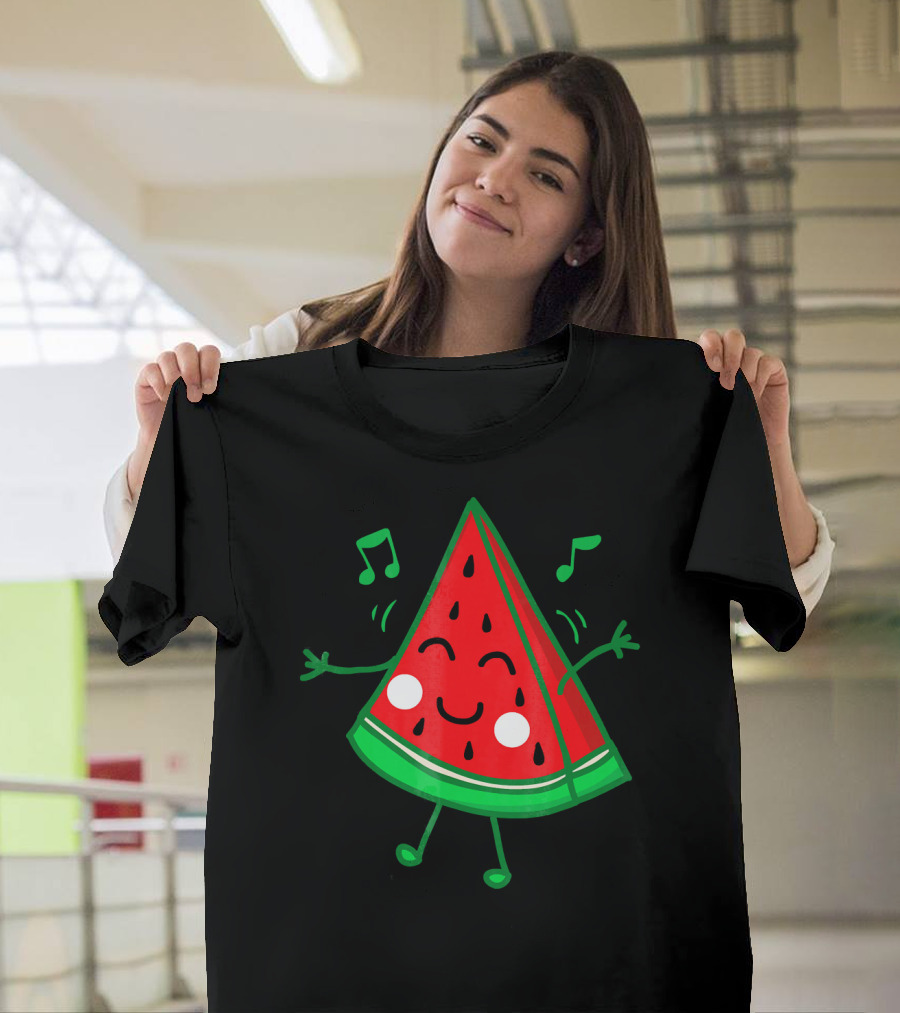 Happy Dancing Watermelon Slice with Musical Notes T-Shirt
