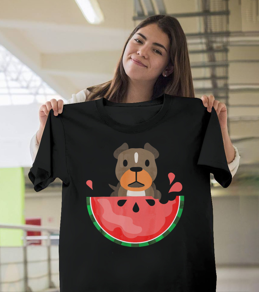 Playful Pit Bull in Watermelon Splash for Summer Vibes T-Shirt