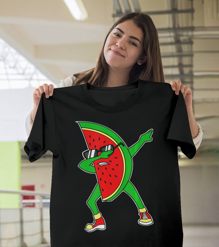 Watermelon Dabbing Wearing Sunglasses And Sneakers T-Shirt