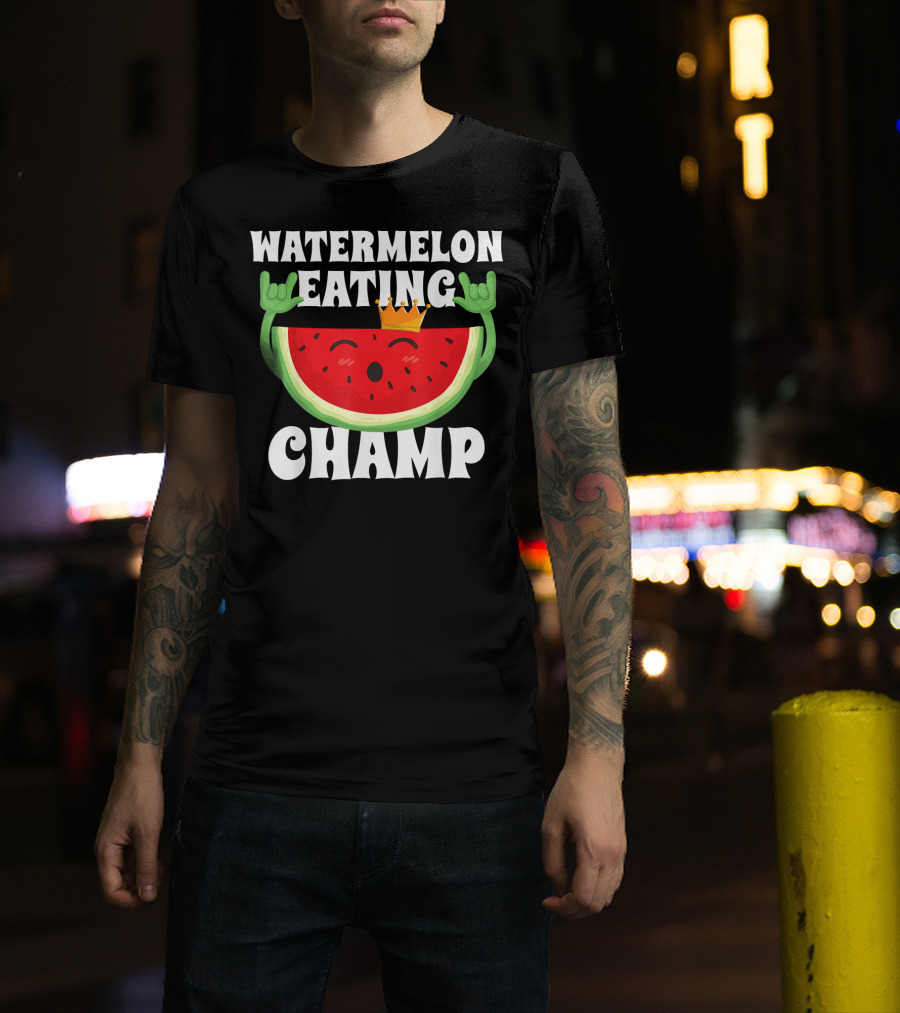 Watermelon Eating Champ Melon Contest Co King With Crown Celebrating Victory T-Shirt