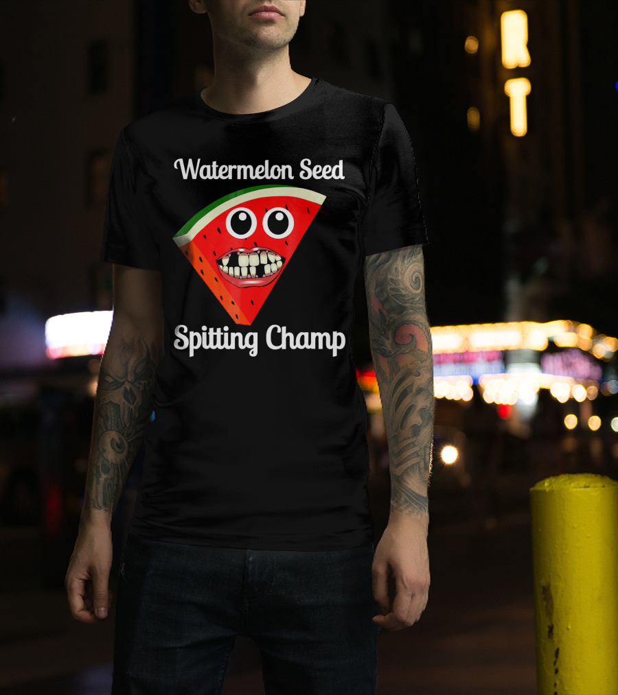 Watermelon Seed Spitting Champ Funny Cartoon Face T-Shirt