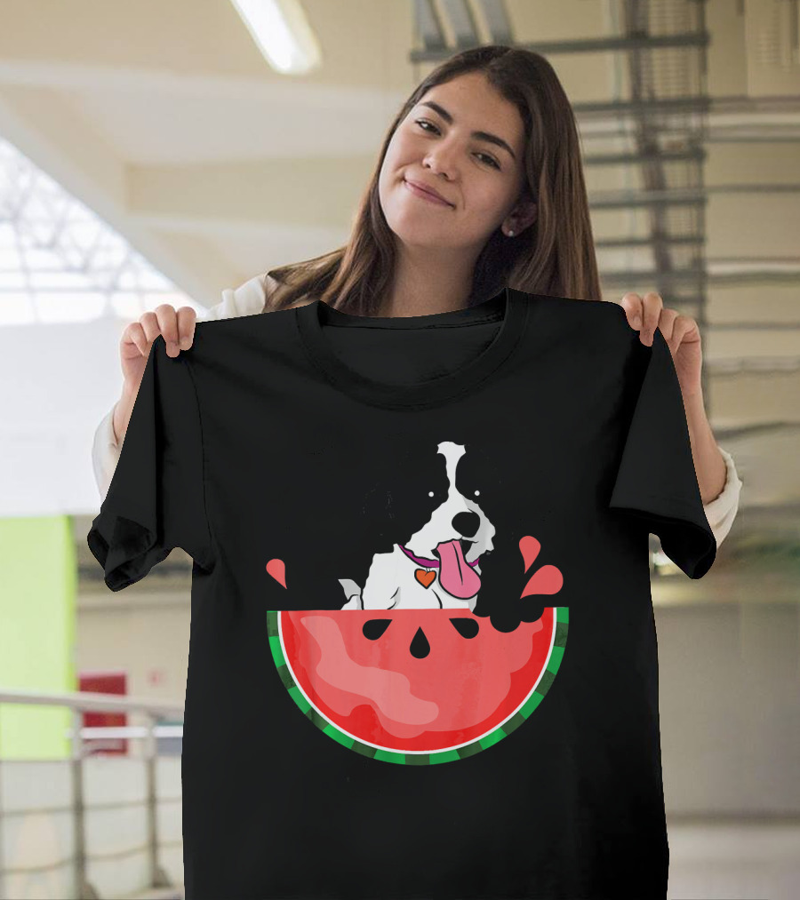 Shih Tzu Sitting in Watermelon Slice with Heart Collar Summer Fun T-Shirt