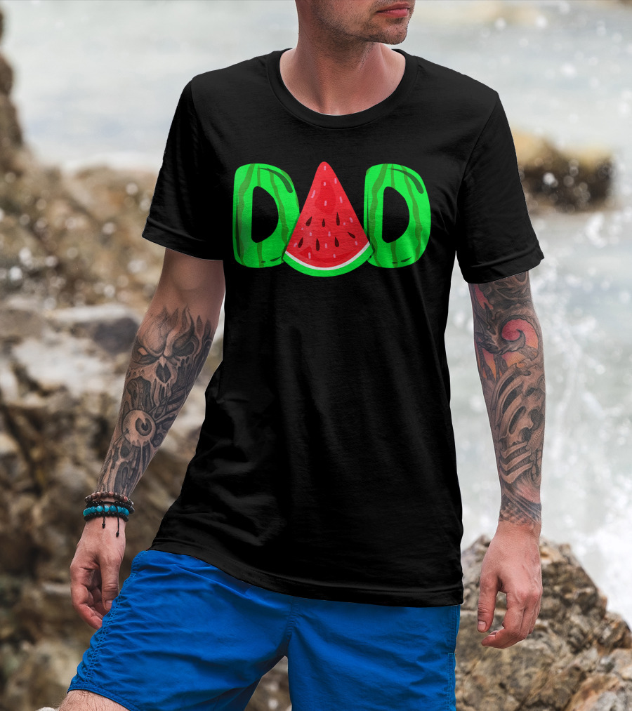 DAD Watermelon Slice Lettering Fun Summer Vibes T-Shirt
