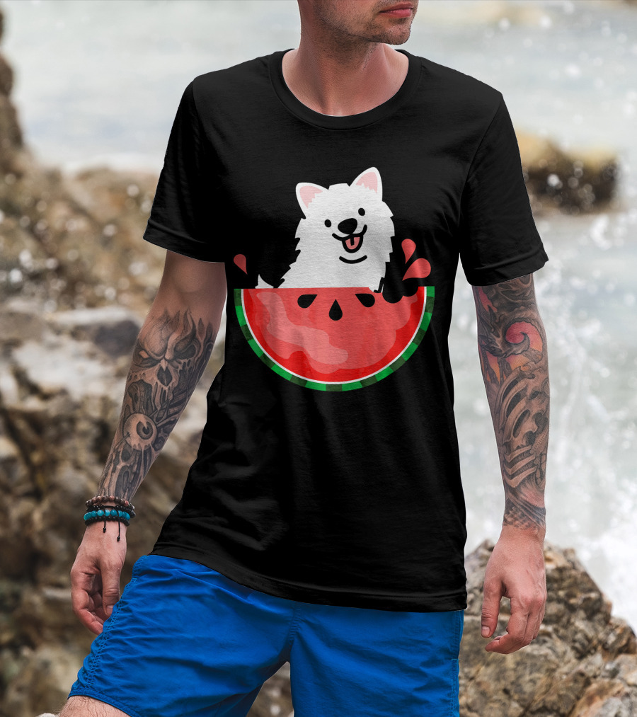 Watermelon Samoyed Summer Va Playful Pup Fun T-Shirt