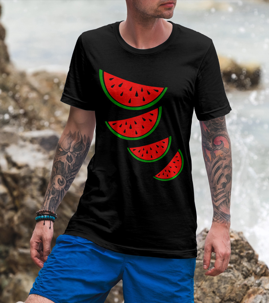 Watermelon Pink Green White Slices Diagonal T-Shirt