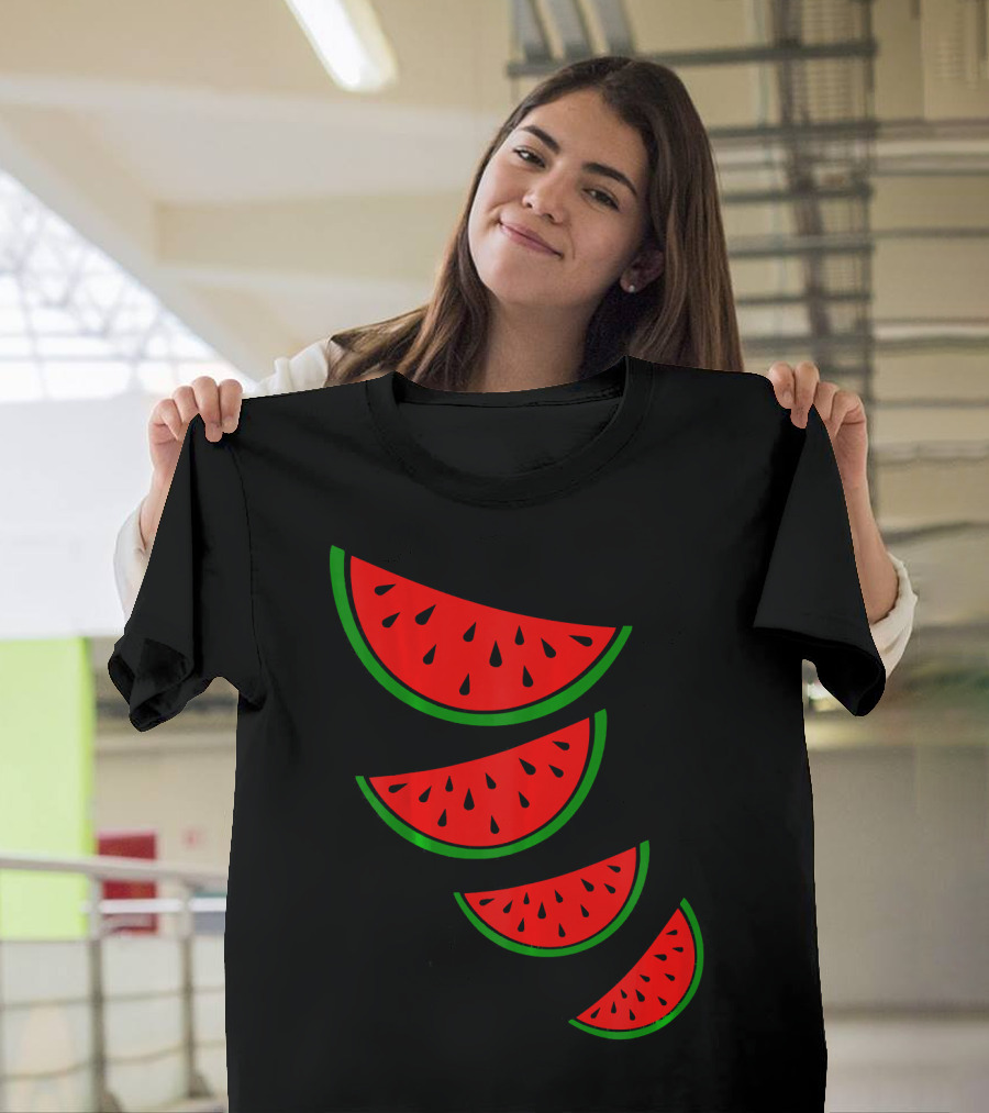 Watermelon Pink Green White Slices Diagonal T-Shirt