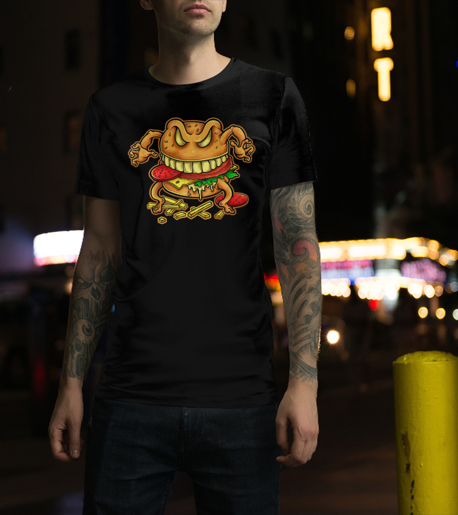 Giant Monster Burger With Muscular Arms And Fries T-Shirt