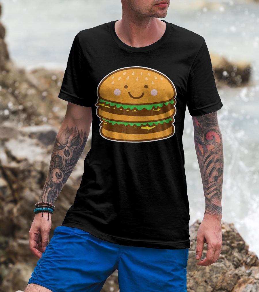 Funny Cute Burger Smiley Face Halloween Costume T-Shirt