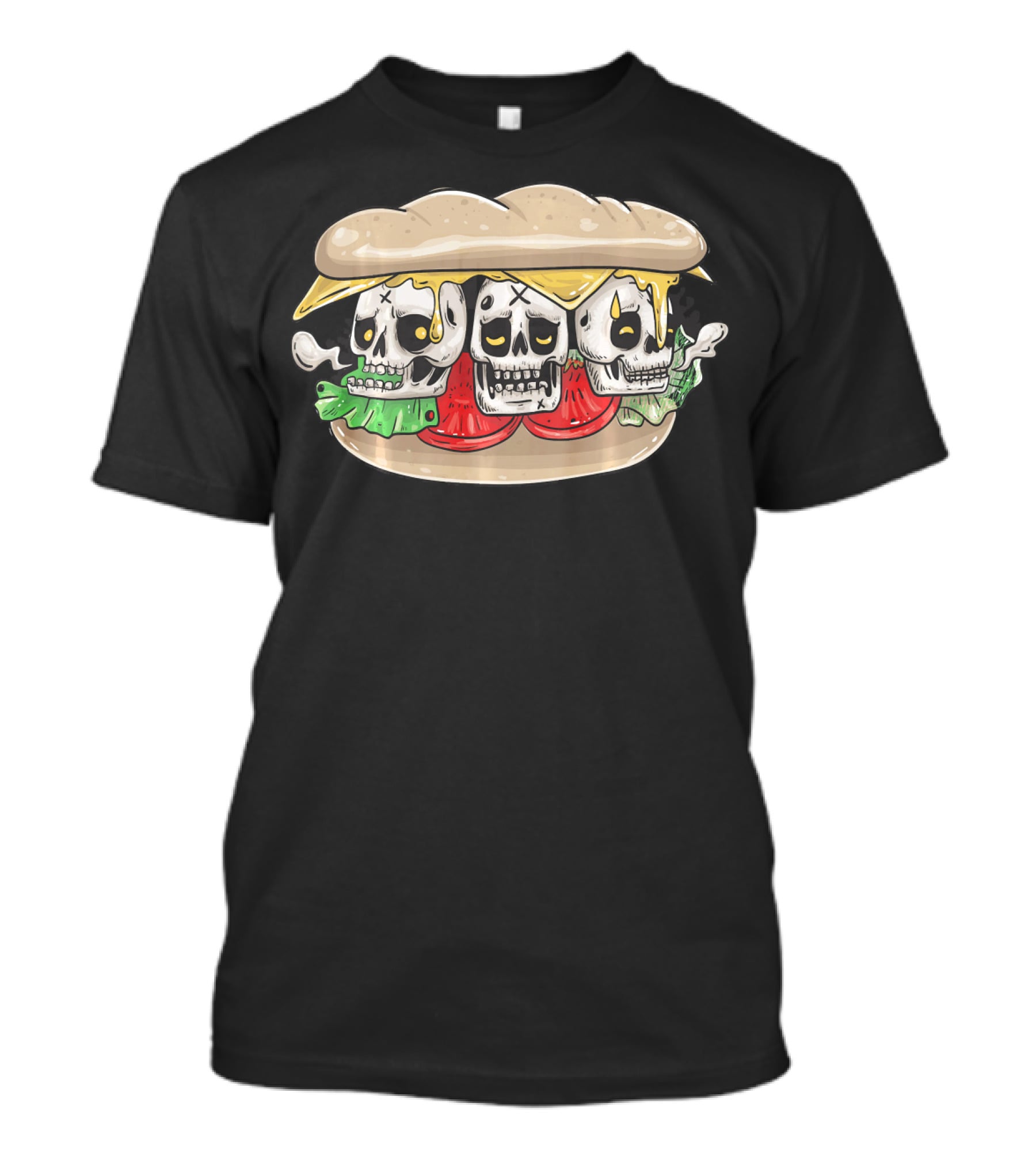 Three Skull Burger With Cheese And Lettuce T-Shirt