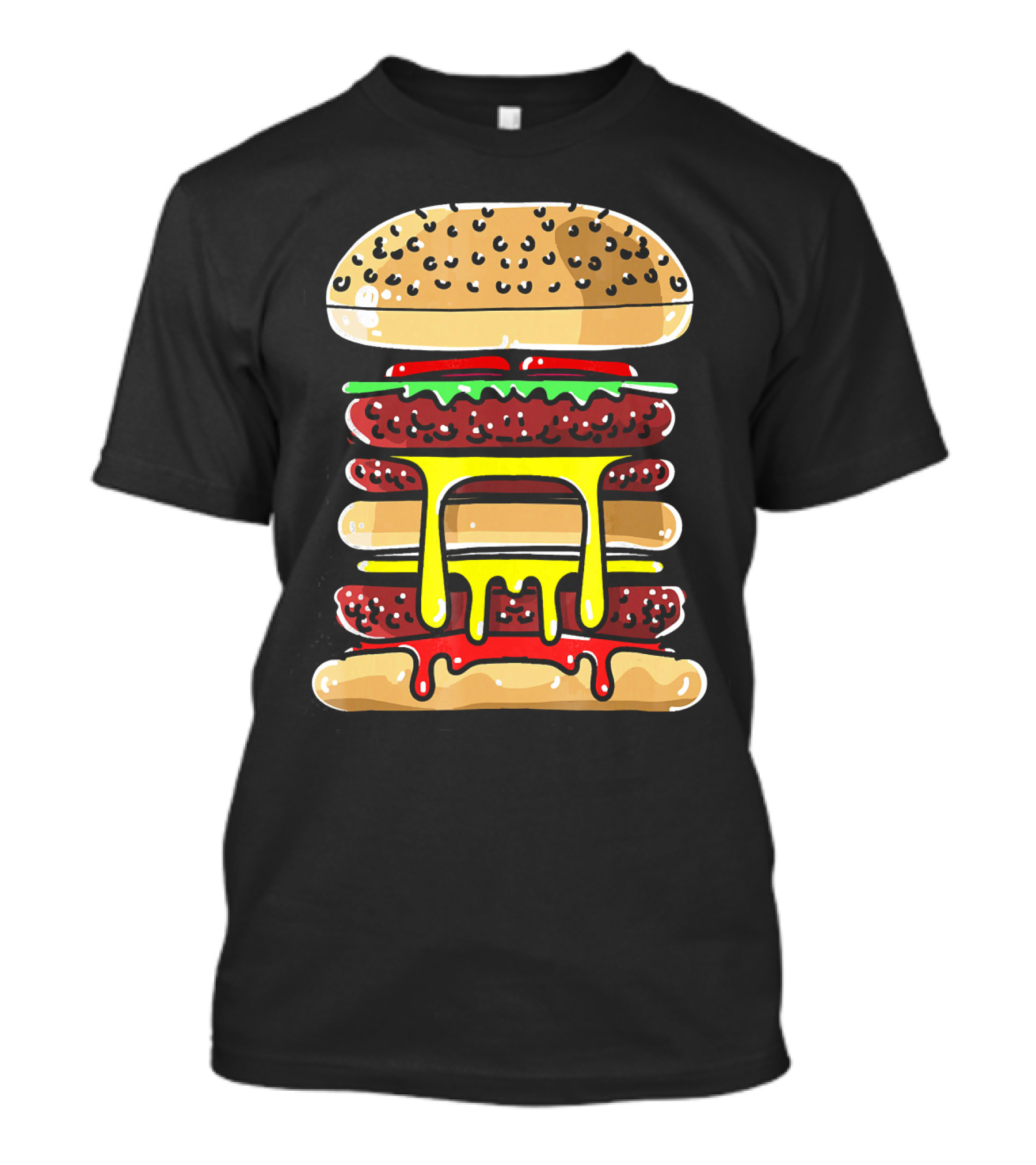 Hamburger Cheeseburger Layered Dripping Fast Food Comic T-Shirt