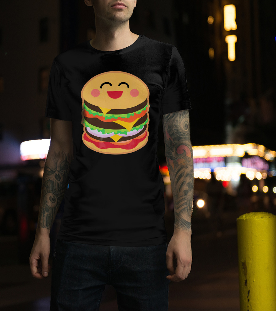 Smiling Happy Hamburger Emoji Stack T-Shirt