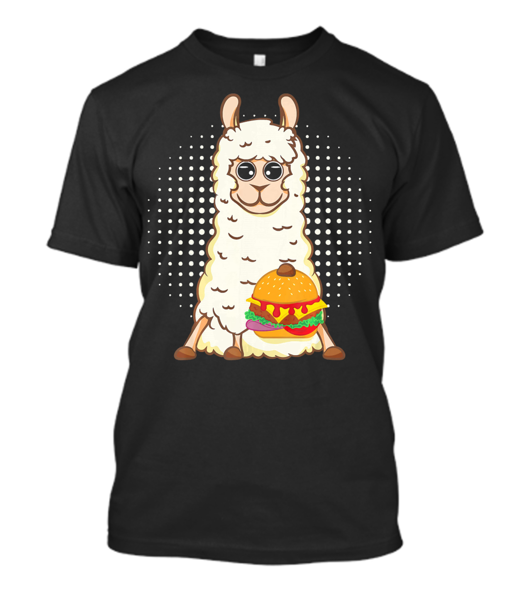 Llama Surprise Funny Sitting With Giant Burger T-Shirt