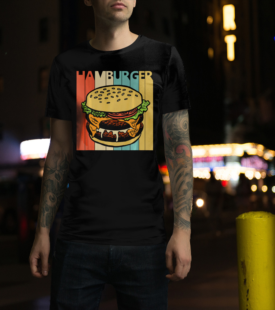 Vintage Retro Hamburger Rainbow Stripe Background T-Shirt