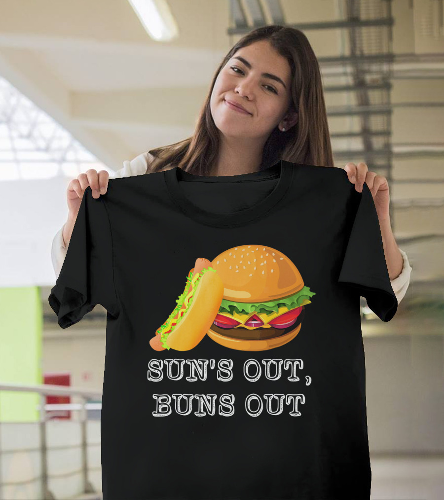 Sun's Out Buns Out Hot Dog and Hamburger Fun Food T-Shirt