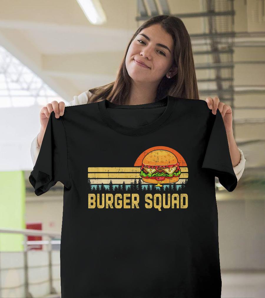 Burger Squad Retro Sunset Cheeseburger Foodie Lover T-Shirt