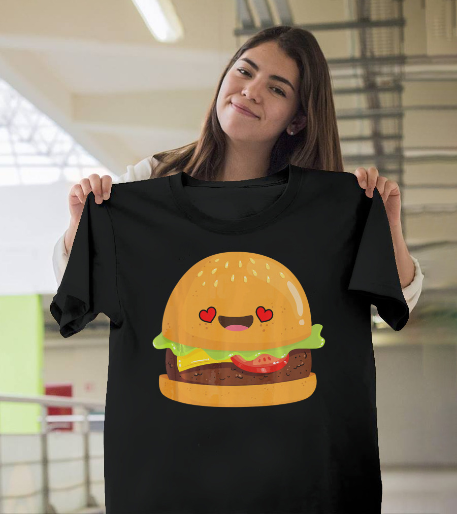 Cheeseburger Love Heart Eyes Emoji Cheese T-Shirt