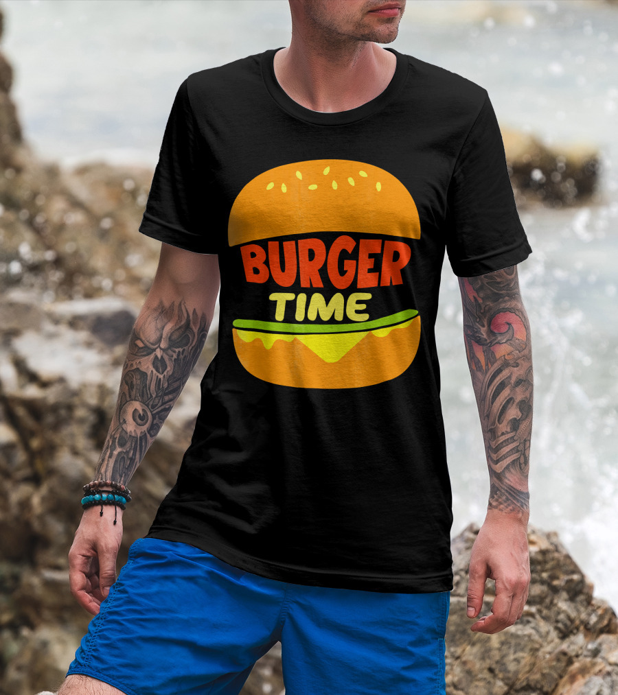 Burger Time Cheeseburger Icon Text T-Shirt