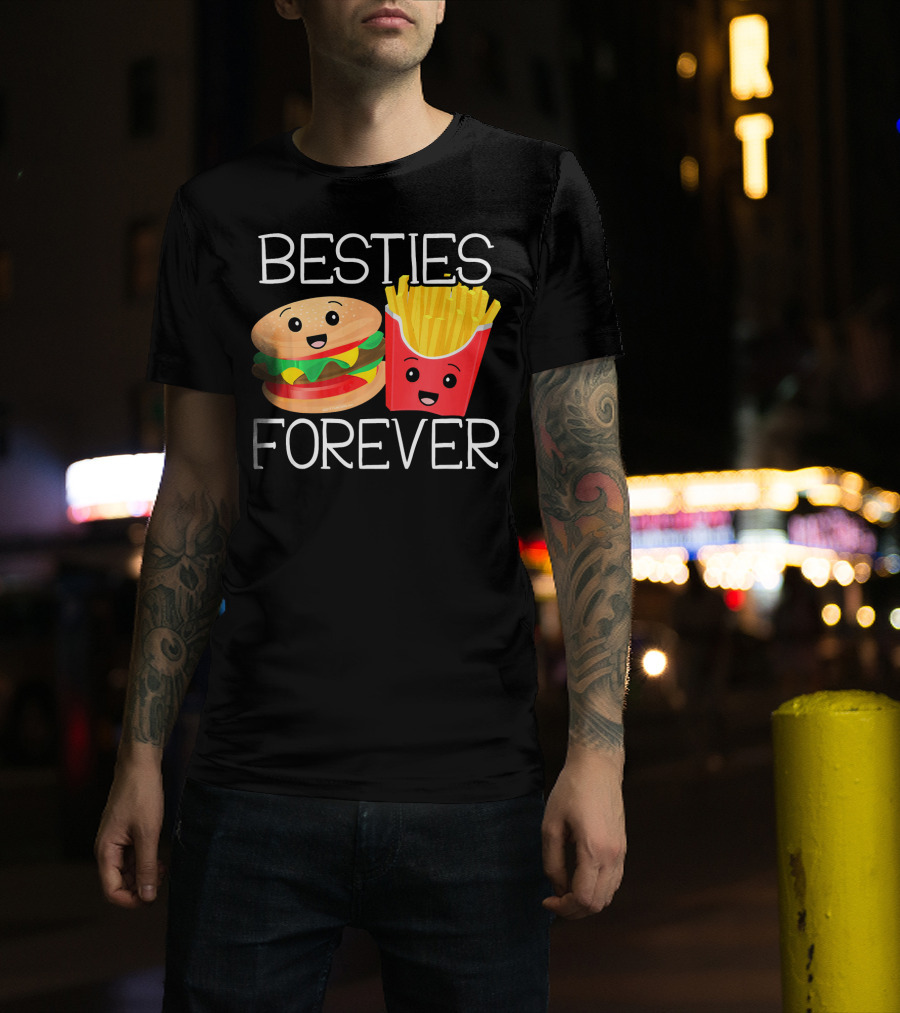 Besties Forever Smiling Hamburger And French Fries Duo T-Shirt