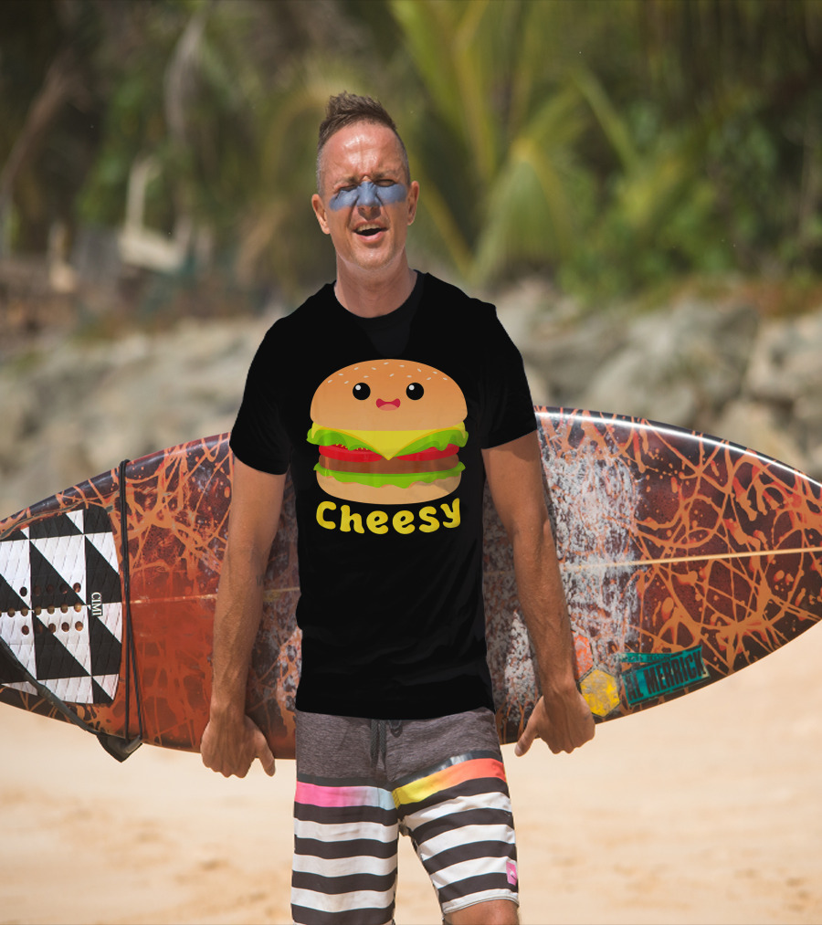 Cheesy Cute Funny Cheese Burger Food Pun Adorable Smiling Burger T-Shirt