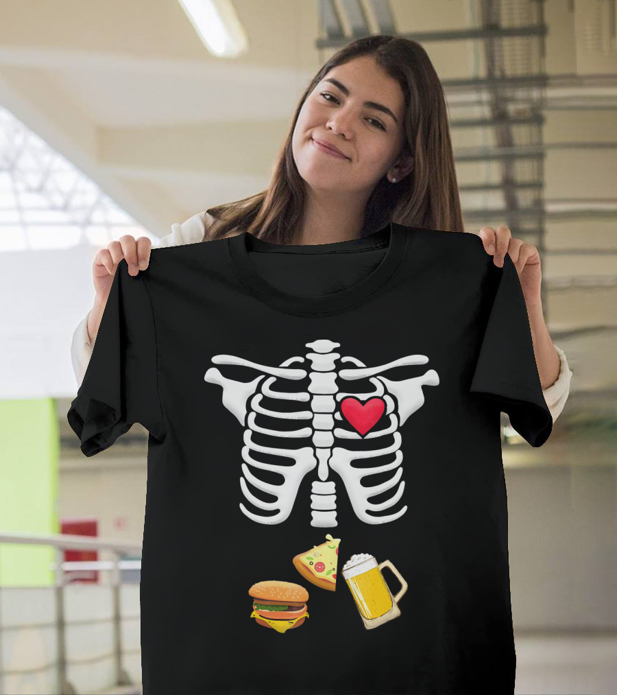 Hamburger Pizza Beer Heart Skeleton Ribs T-Shirt