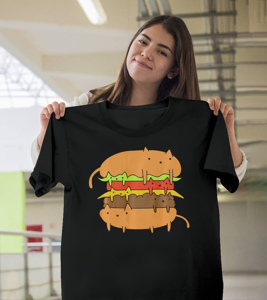Cute Kawaii Cat Cheese Burger Adorable Layers T-Shirt