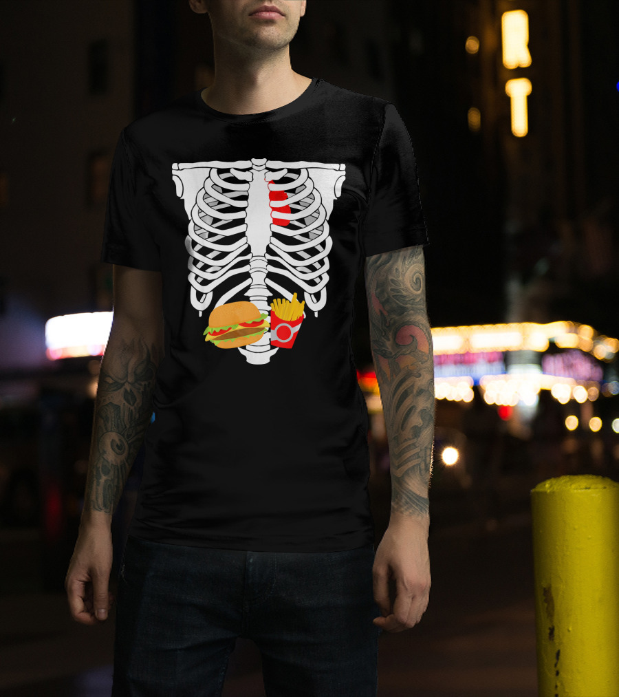 Skeleton Ribcage With Burger And Fries T-Shirt