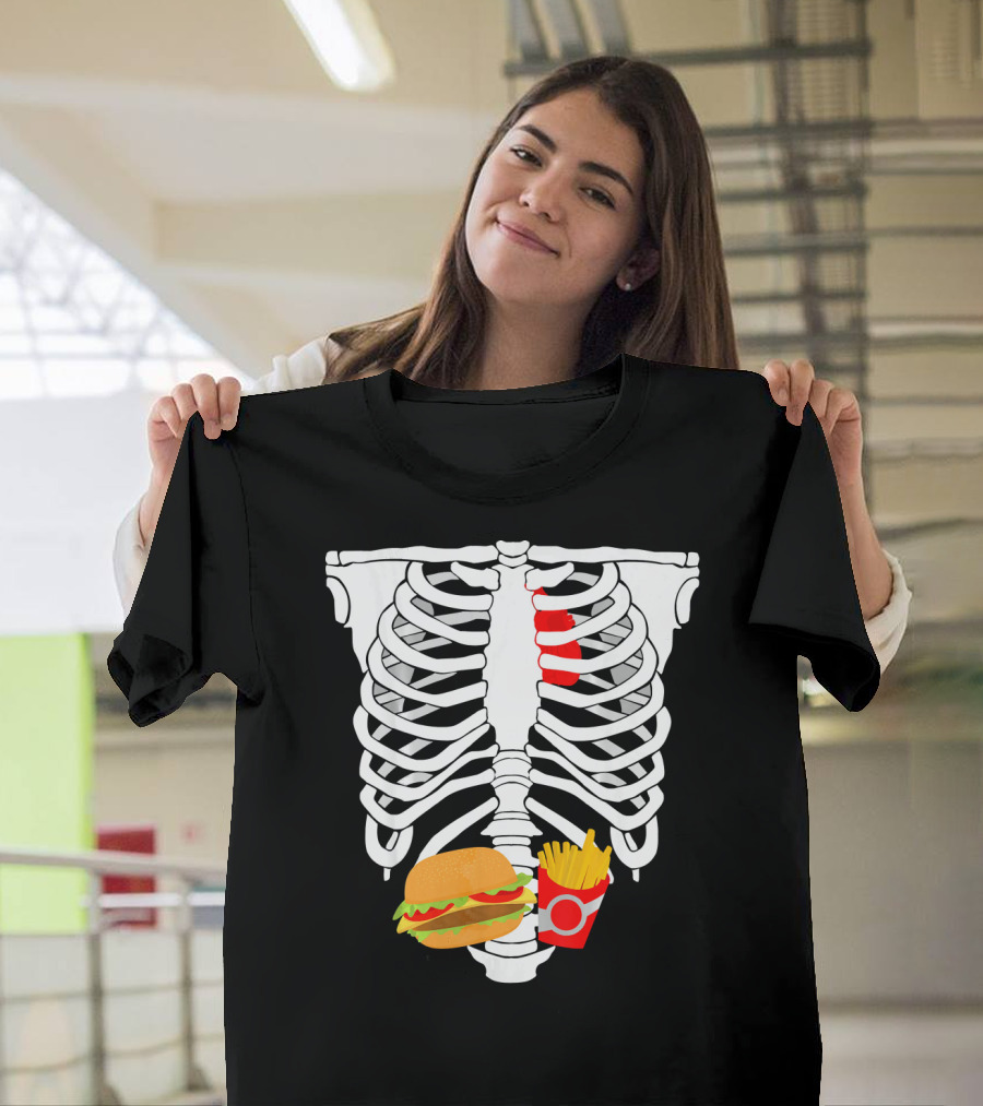 Skeleton Ribcage with Burger and Fries T-Shirt