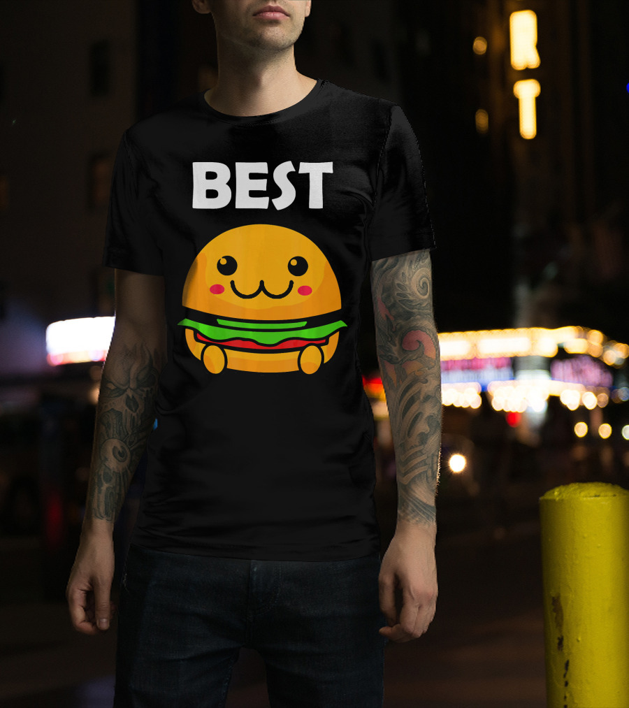 Burger Matching Fries Best Friend Novelty Best Cute Kawaii Face T-Shirt
