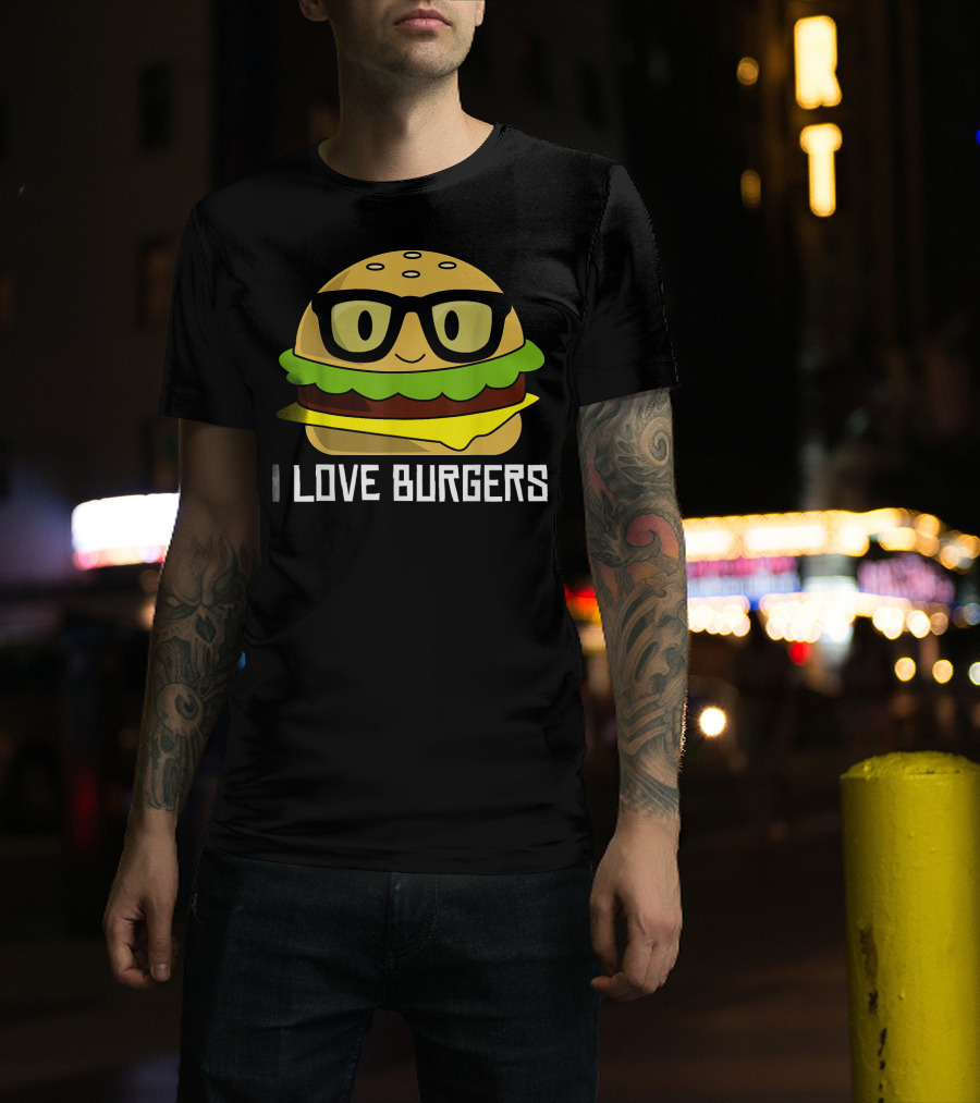 I Love Burgers Cheeseburger Glasses Cute Hamb T-Shirt