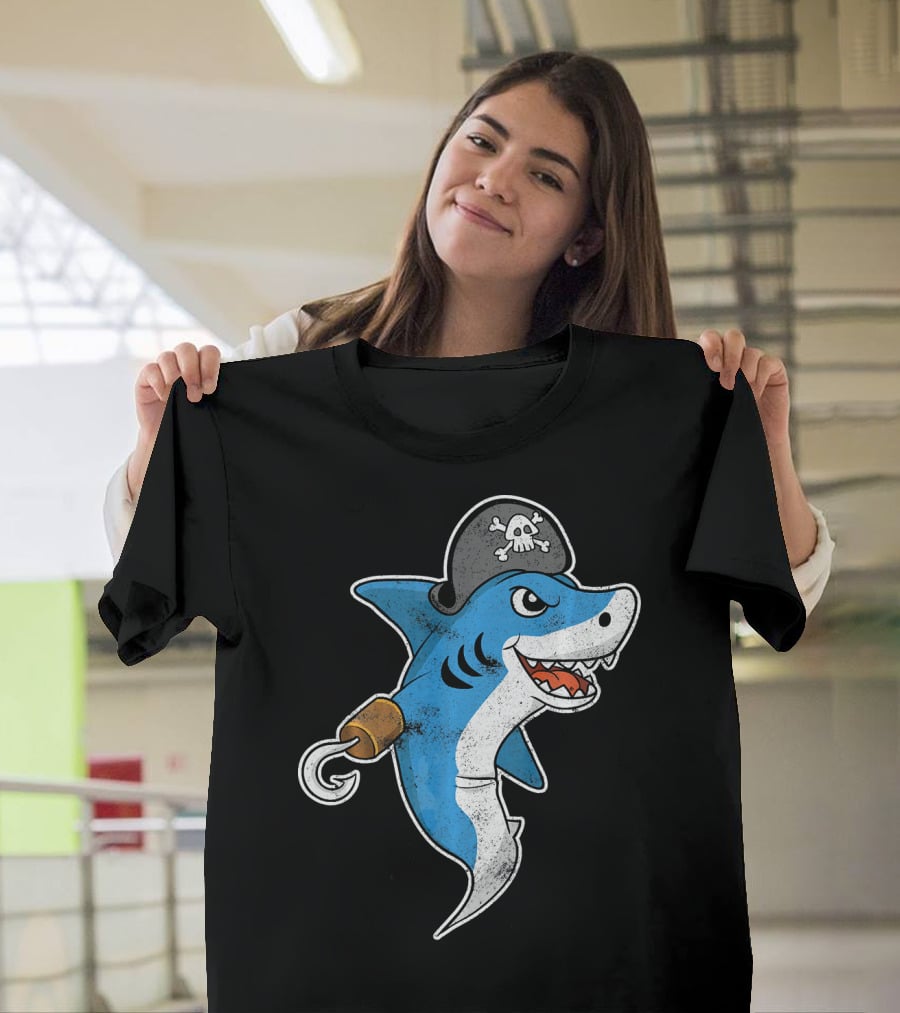 Pirate Shark With Hook And Pirate Hat T-Shirt