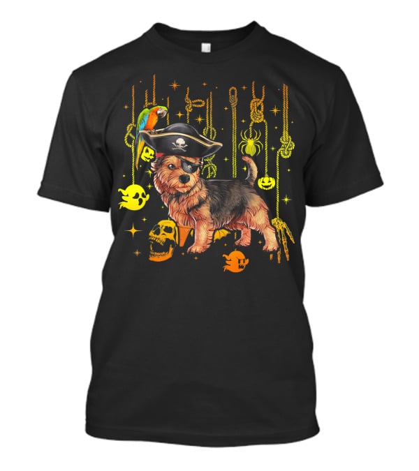 Norwich Terrier Pirate With Halloween Ghosts And Skull T-Shirt