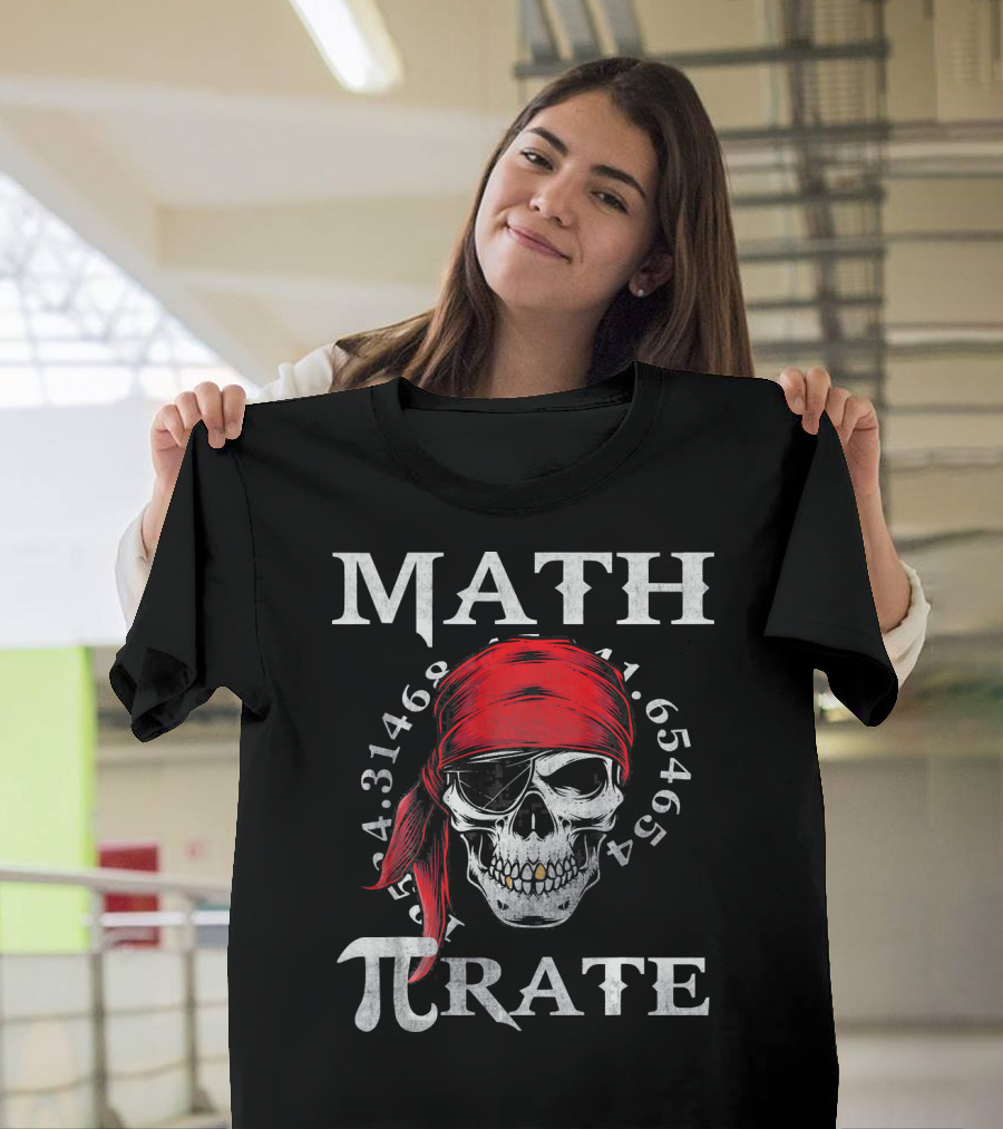 Math Pi-rate Skull With Red Bandana And Numbers T-Shirt
