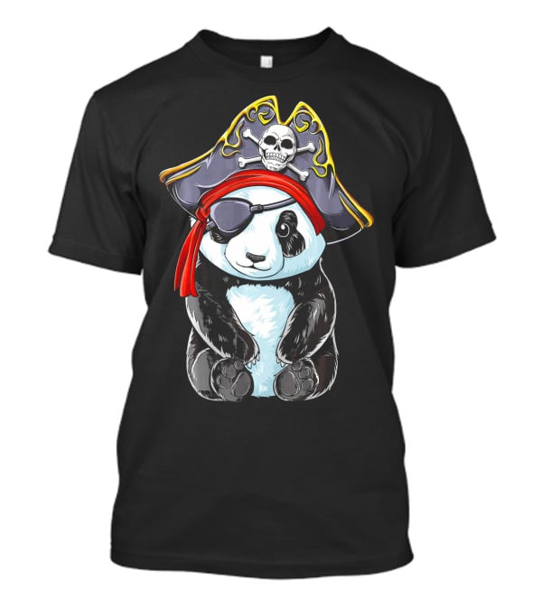 Panda Pirate Jolly Roger Skull Crossbones Eyepatch Bandana Hat T-Shirt