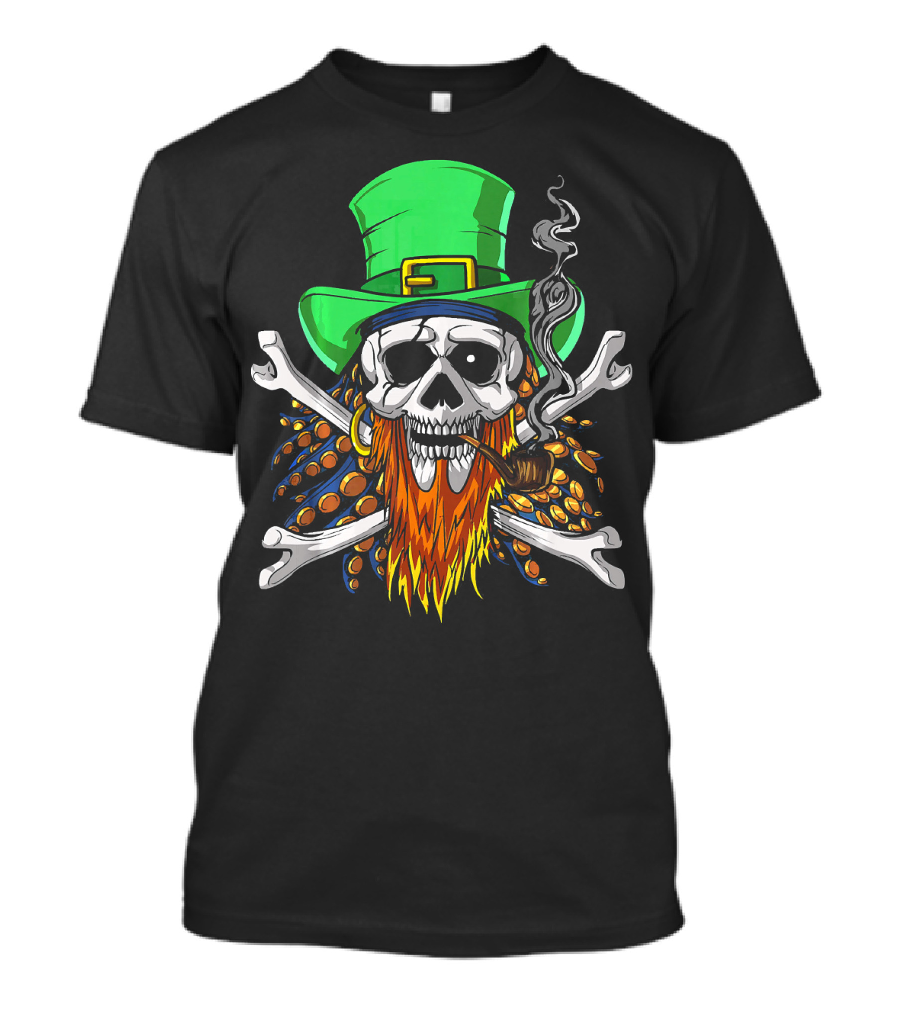 Leprechaun Pirate Skull St Patricks Crossbones Hat Pipe Beads T-Shirt