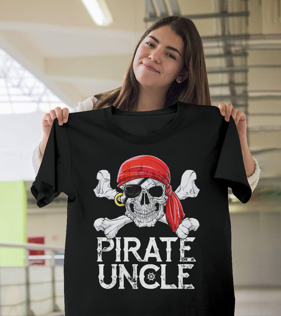 Pirate Uncle Skull Crossbones Jolly Roger Bandana Eyepatch T-Shirt