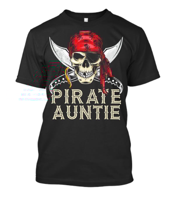 Pirate Auntie Jolly Roger Skull Bandana Crossed Swords T-Shirt