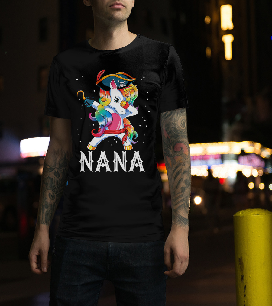 Funny Pirate Dabbing Unicorn Nana T-Shirt