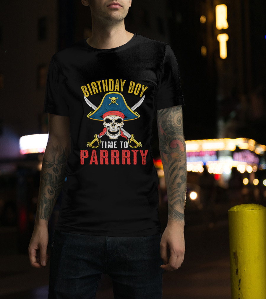 Birthday Boy Pirate Skull Time To Parrrty T-Shirt