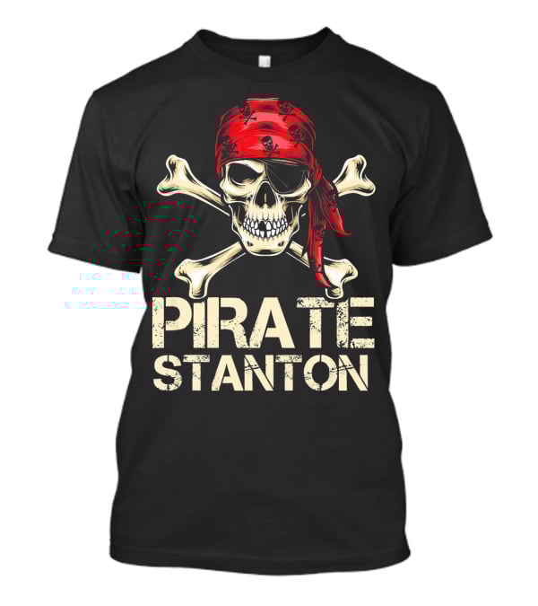 PIRATE STANTON Skull And Crossbones Red Bandana Birthday Personaliz T-Shirt