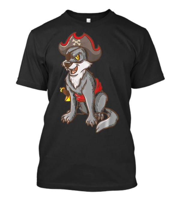 Pirate Wolf Halloween Party Costume With Sword And Hat T-Shirt