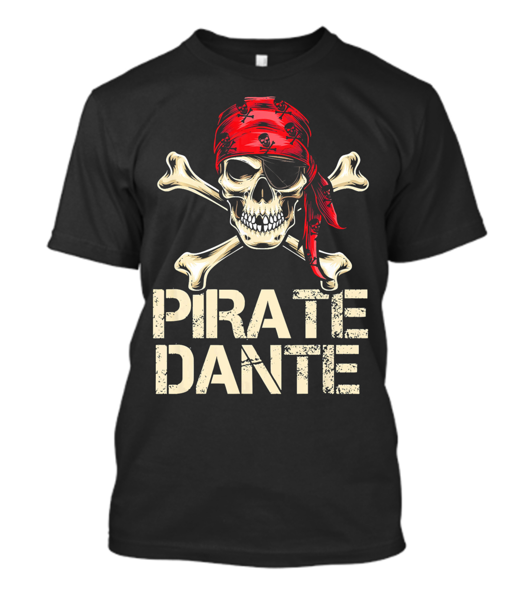 PIRATE DANTE Skull And Crossbones Red Bandana Halloween Birthday T-Shirt