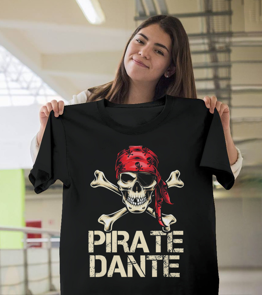 PIRATE DANTE Skull and Crossbones Red Bandana Halloween Birthday T-Shirt