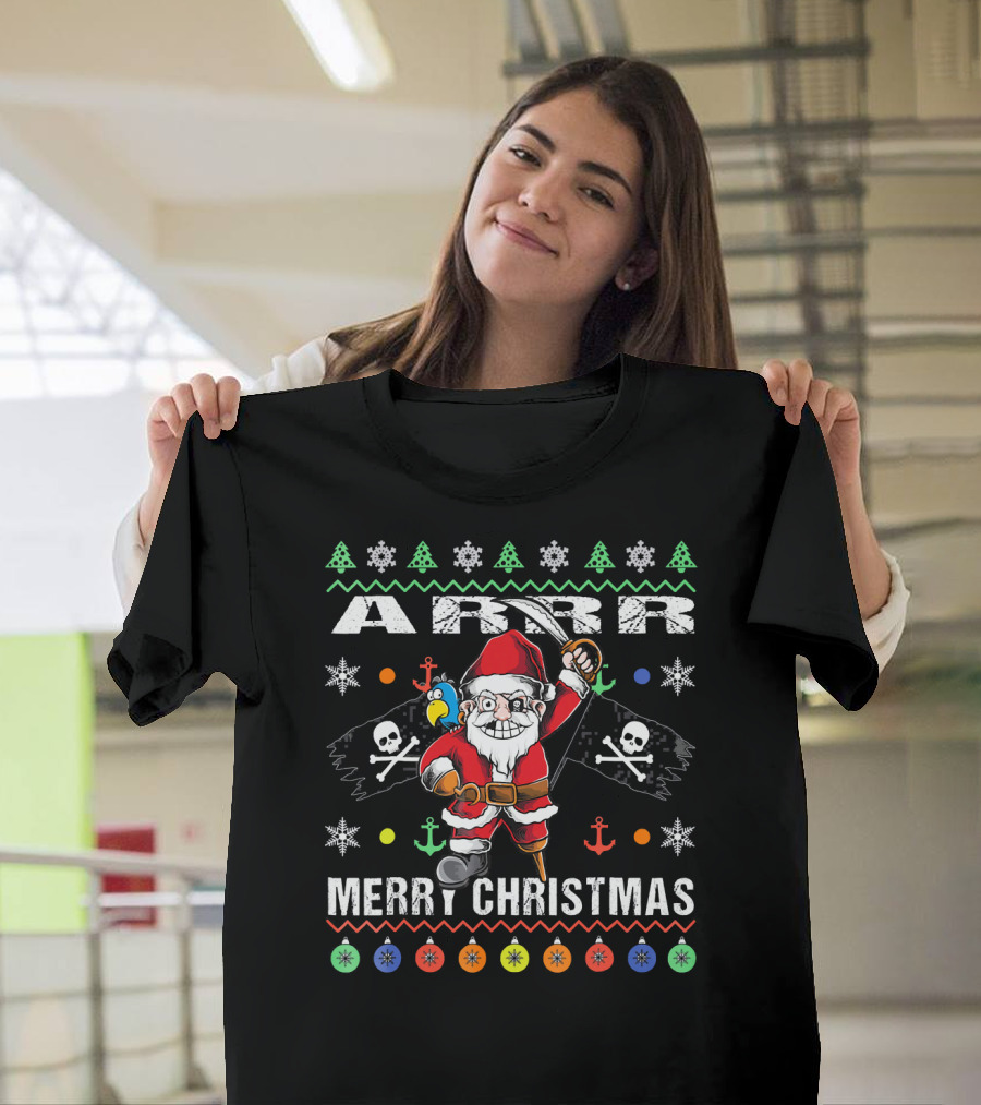 Arr Merry Christmas Pirate Santa Ugly Christmas T-Shirt