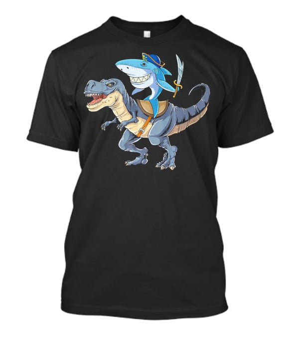 Shark Riding Dinosaur Rex Pirate With Sword T-Shirt