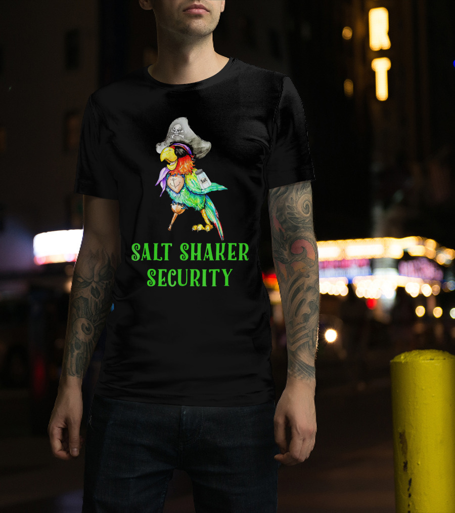 Salt Shaker Security Pirate Head Parrot With Eyepatch And Peg Leg T-Shirt