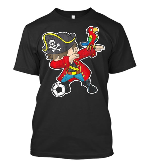 Dabbing Soccer Pirate With Parrot And Skull Hat T-Shirt