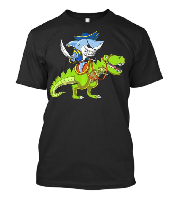 Shark Pirate On T-Rex Dinosaur T-Shirt