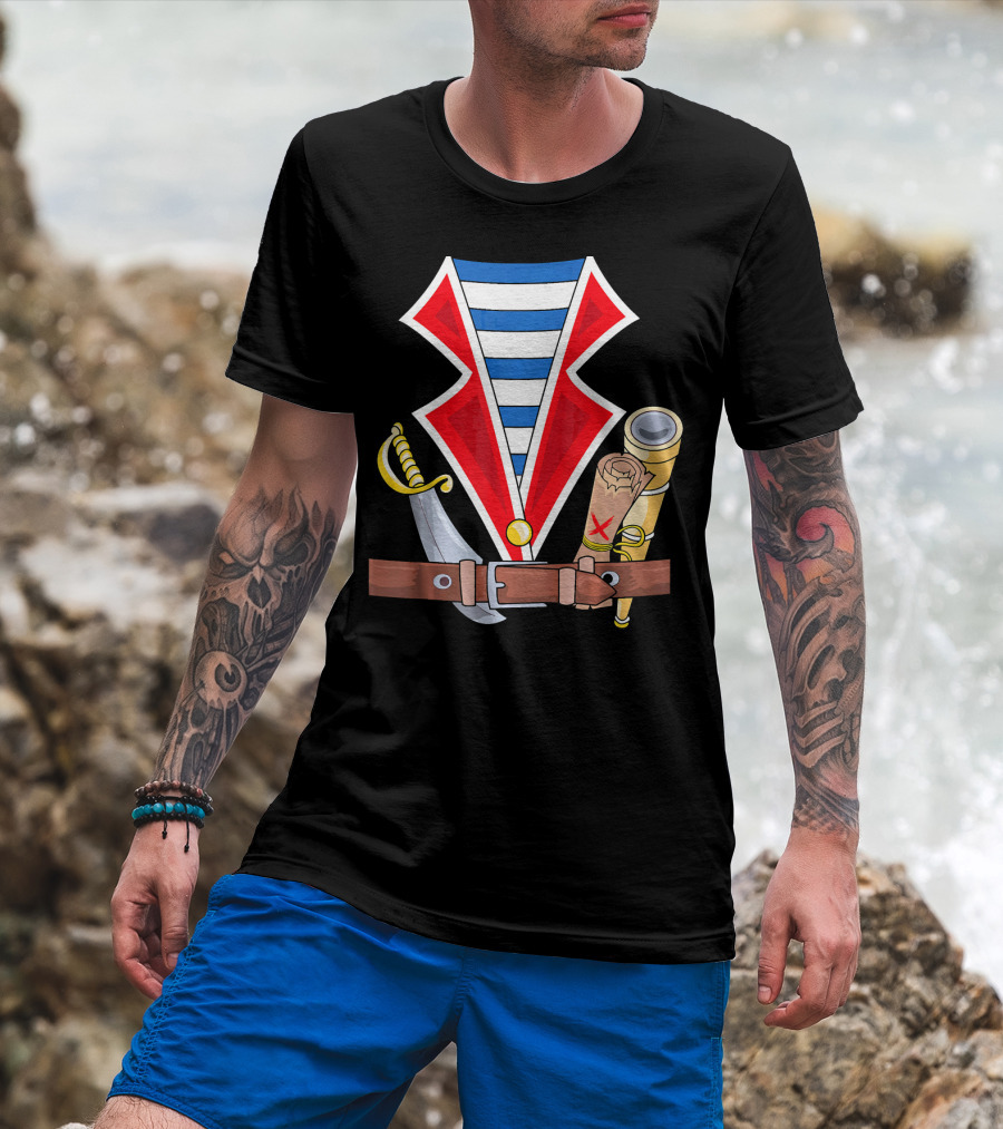 Halloween Pirate Costume Kids Pira Treasure Sword Map Spyglass T-Shirt