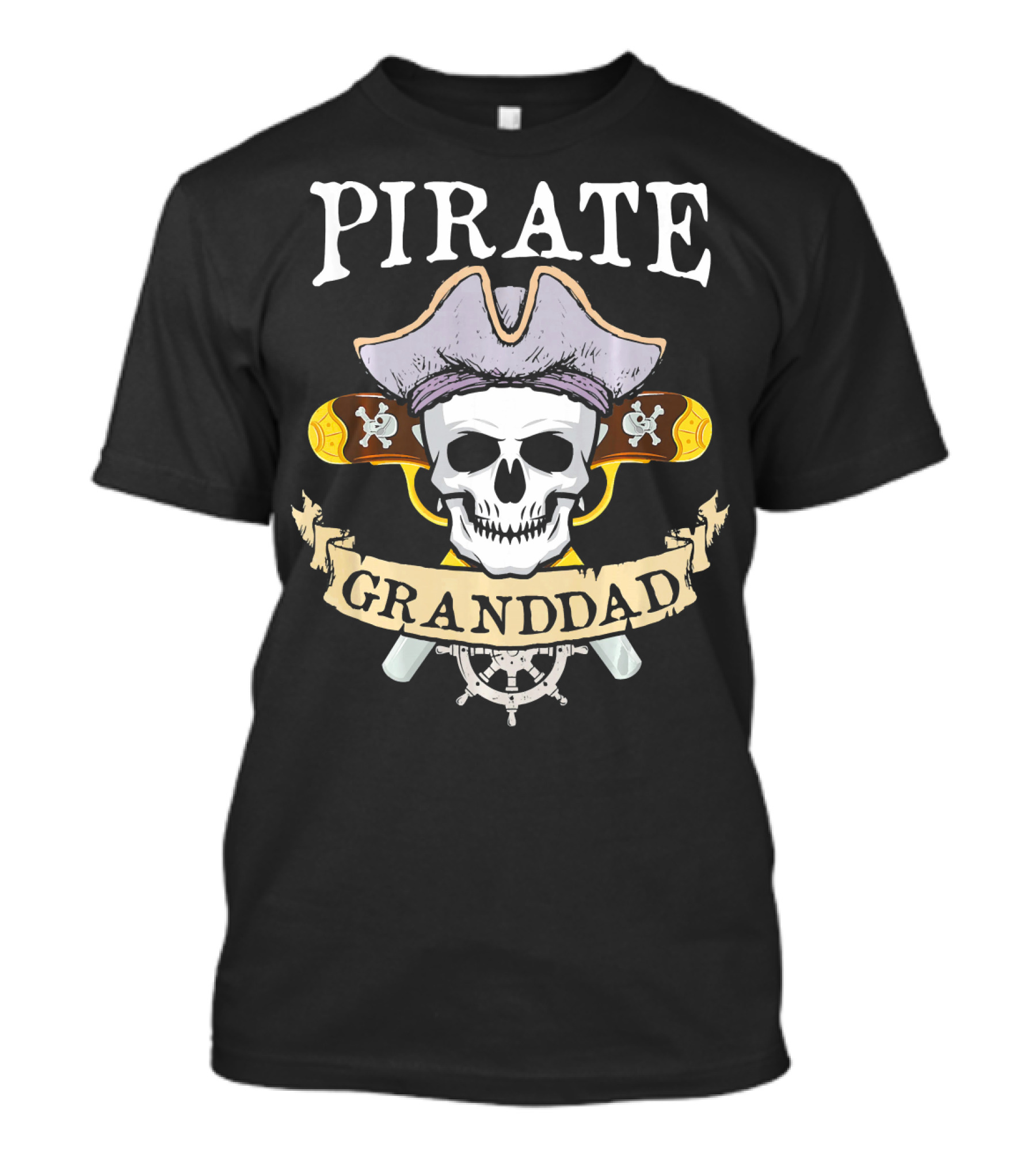Pirate Granddad Skull With Hat And Crossed Swords Halloween Family Matching T-Shirt